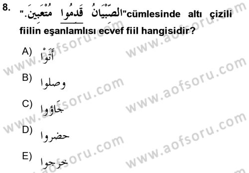 Arapça 3 Dersi 2015 - 2016 Yılı (Vize) Ara Sınav Soruları 8. Soru