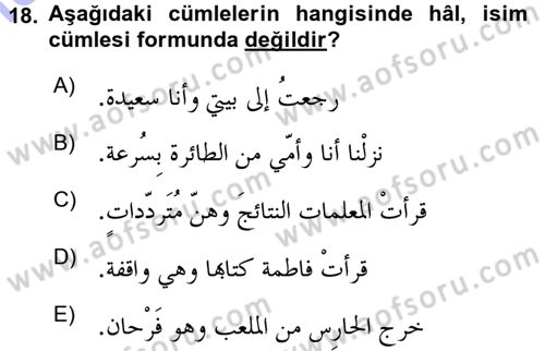 Arapça 3 Dersi 2015 - 2016 Yılı (Final) Dönem Sonu Sınav Soruları 18. Soru