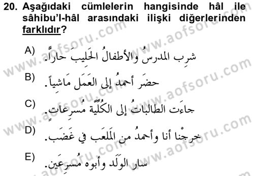 Arapça 3 Dersi 2015 - 2016 Yılı (Final) Dönem Sonu Sınav Soruları 20. Soru