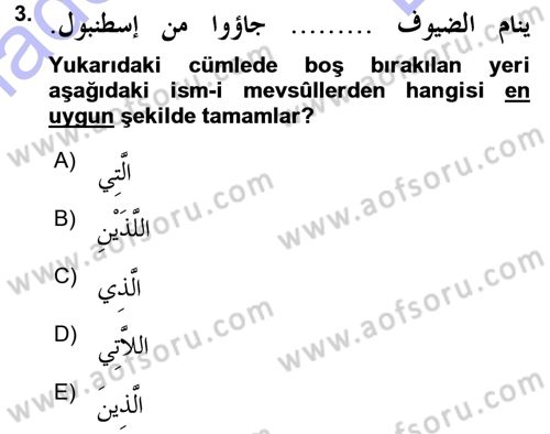Arapça 3 Dersi 2015 - 2016 Yılı (Final) Dönem Sonu Sınav Soruları 3. Soru