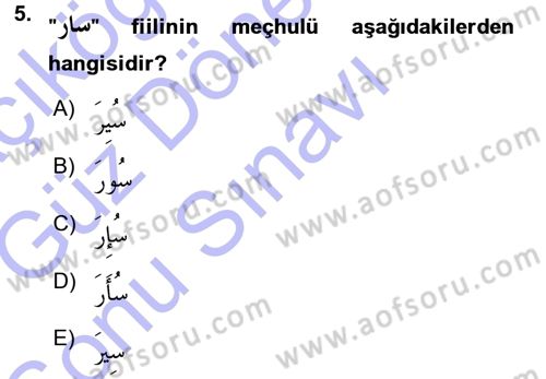 Arapça 3 Dersi 2015 - 2016 Yılı (Final) Dönem Sonu Sınav Soruları 5. Soru