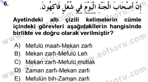 Arapça 3 Dersi 2015 - 2016 Yılı (Final) Dönem Sonu Sınav Soruları 6. Soru