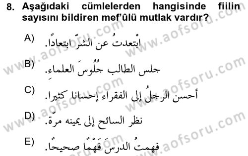 Arapça 3 Dersi 2015 - 2016 Yılı (Final) Dönem Sonu Sınav Soruları 8. Soru