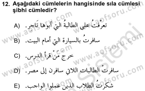 Arapça 3 Dersi 2016 - 2017 Yılı (Vize) Ara Sınav Soruları 12. Soru
