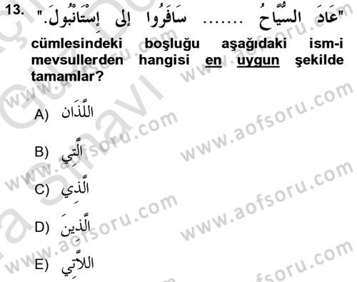 Arapça 3 Dersi 2016 - 2017 Yılı (Vize) Ara Sınav Soruları 13. Soru