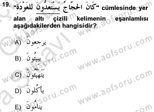 Arapça 3 Dersi 2016 - 2017 Yılı (Vize) Ara Sınav Soruları 19. Soru