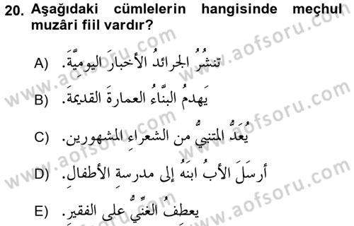 Arapça 3 Dersi 2016 - 2017 Yılı (Vize) Ara Sınav Soruları 20. Soru