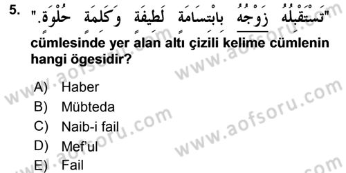 Arapça 3 Dersi 2016 - 2017 Yılı (Vize) Ara Sınav Soruları 5. Soru