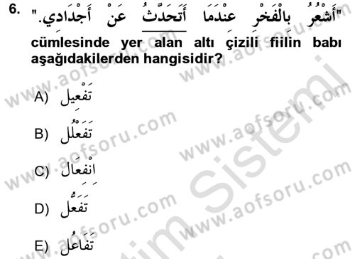 Arapça 3 Dersi 2016 - 2017 Yılı (Vize) Ara Sınav Soruları 6. Soru