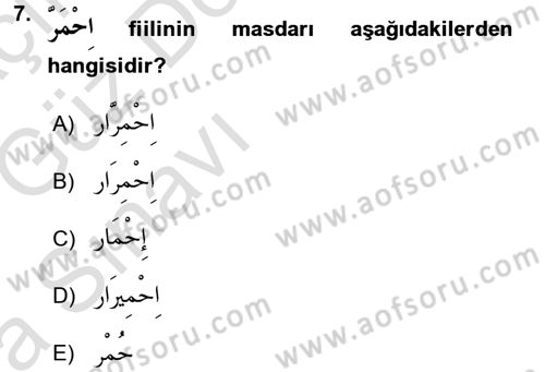 Arapça 3 Dersi 2016 - 2017 Yılı (Vize) Ara Sınav Soruları 7. Soru