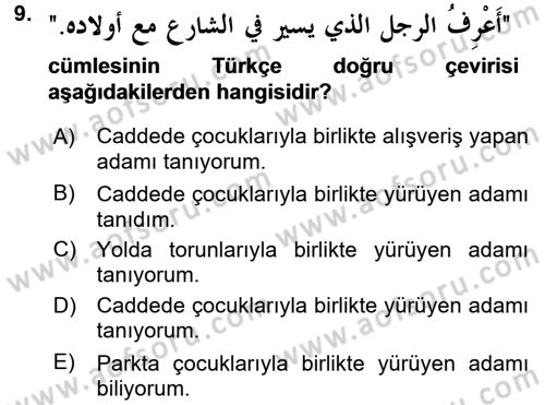 Arapça 3 Dersi 2016 - 2017 Yılı (Vize) Ara Sınav Soruları 9. Soru