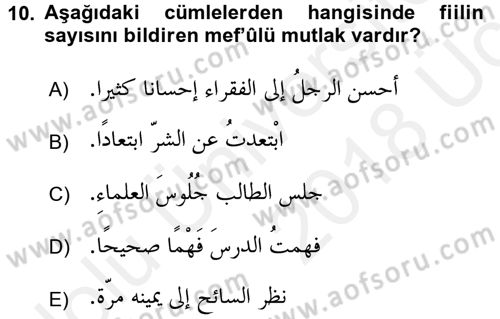 Arapça 3 Dersi 2017 - 2018 Yılı 3 Ders Sınav Soruları 10. Soru
