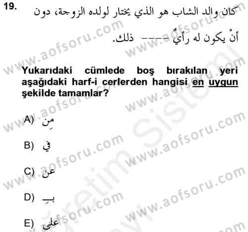 Arapça 3 Dersi 2017 - 2018 Yılı 3 Ders Sınav Soruları 19. Soru