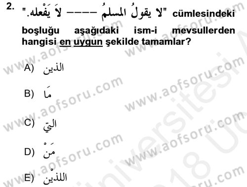 Arapça 3 Dersi 2017 - 2018 Yılı 3 Ders Sınav Soruları 2. Soru