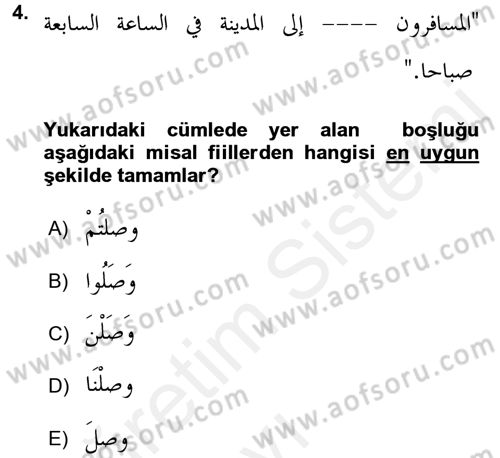 Arapça 3 Dersi 2017 - 2018 Yılı 3 Ders Sınav Soruları 4. Soru