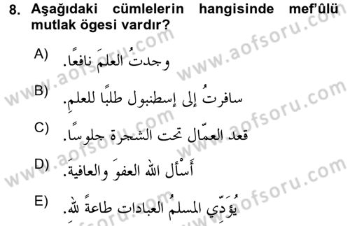 Arapça 3 Dersi 2017 - 2018 Yılı 3 Ders Sınav Soruları 8. Soru