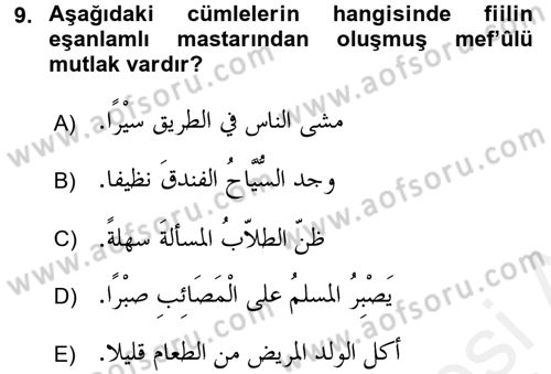 Arapça 3 Dersi 2017 - 2018 Yılı 3 Ders Sınav Soruları 9. Soru