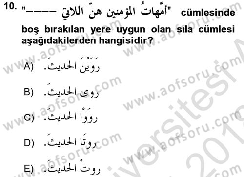Arapça 3 Dersi 2017 - 2018 Yılı (Vize) Ara Sınav Soruları 10. Soru