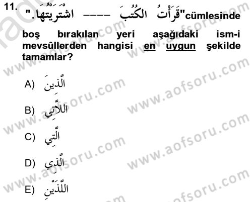 Arapça 3 Dersi 2017 - 2018 Yılı (Vize) Ara Sınav Soruları 11. Soru