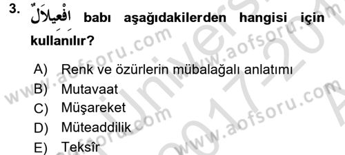 Arapça 3 Dersi 2017 - 2018 Yılı (Vize) Ara Sınav Soruları 3. Soru