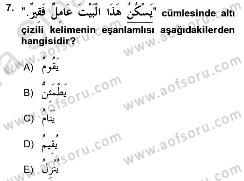 Arapça 3 Dersi 2017 - 2018 Yılı (Vize) Ara Sınav Soruları 7. Soru