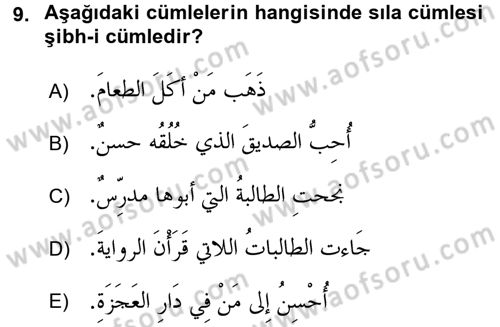 Arapça 3 Dersi 2017 - 2018 Yılı (Vize) Ara Sınav Soruları 9. Soru