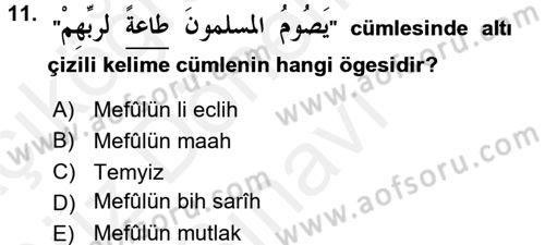 Arapça 3 Dersi 2017 - 2018 Yılı (Final) Dönem Sonu Sınav Soruları 11. Soru