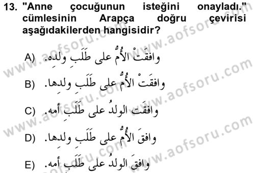 Arapça 3 Dersi 2017 - 2018 Yılı (Final) Dönem Sonu Sınav Soruları 13. Soru