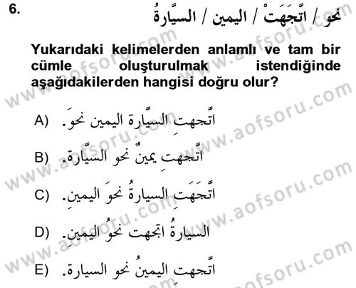 Arapça 3 Dersi 2017 - 2018 Yılı (Final) Dönem Sonu Sınav Soruları 6. Soru
