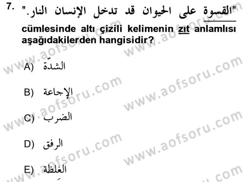 Arapça 3 Dersi 2017 - 2018 Yılı (Final) Dönem Sonu Sınav Soruları 7. Soru