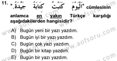 Arapça 3 Dersi 2018 - 2019 Yılı 3 Ders Sınav Soruları 11. Soru
