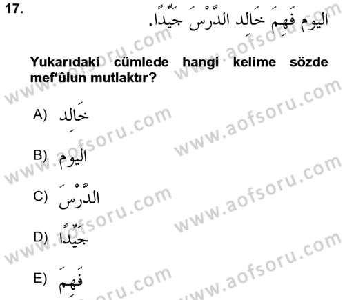 Arapça 3 Dersi 2018 - 2019 Yılı 3 Ders Sınav Soruları 17. Soru