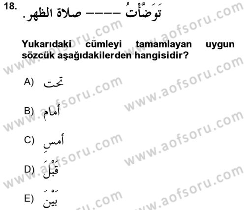 Arapça 3 Dersi 2018 - 2019 Yılı 3 Ders Sınav Soruları 18. Soru