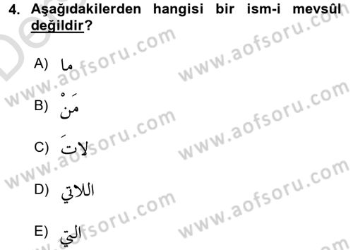 Arapça 3 Dersi 2018 - 2019 Yılı 3 Ders Sınav Soruları 4. Soru