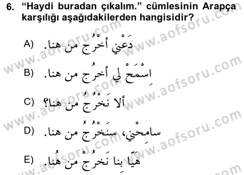 Arapça 3 Dersi 2018 - 2019 Yılı 3 Ders Sınav Soruları 6. Soru