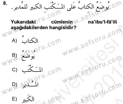 Arapça 3 Dersi 2018 - 2019 Yılı (Vize) Ara Sınav Soruları 8. Soru