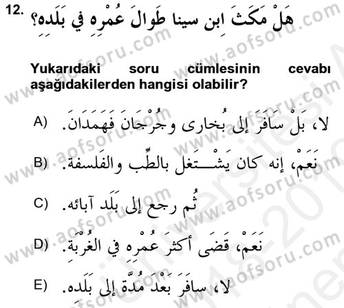 Arapça 3 Dersi 2018 - 2019 Yılı (Final) Dönem Sonu Sınav Soruları 12. Soru