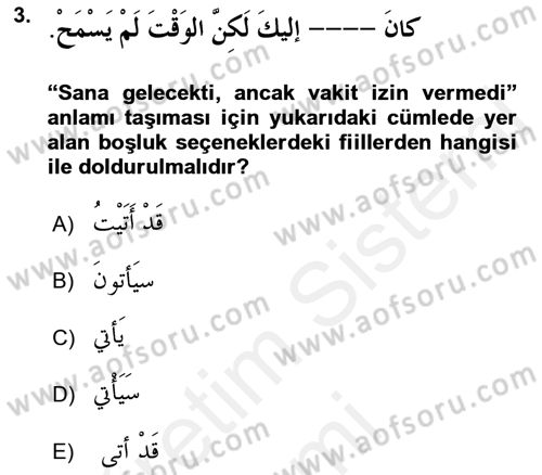 Arapça 3 Dersi 2018 - 2019 Yılı (Final) Dönem Sonu Sınav Soruları 3. Soru