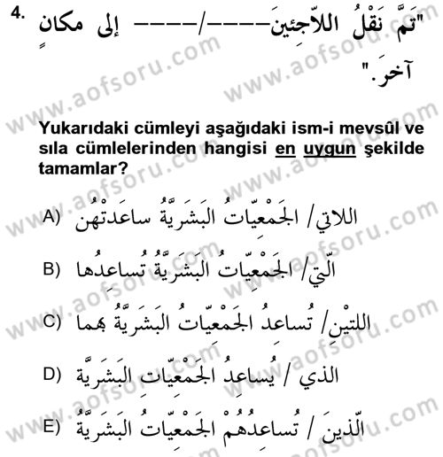 Arapça 3 Dersi 2018 - 2019 Yılı (Final) Dönem Sonu Sınav Soruları 4. Soru