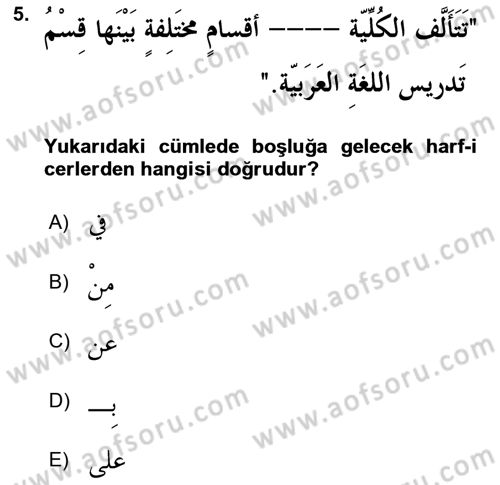 Arapça 3 Dersi 2018 - 2019 Yılı (Final) Dönem Sonu Sınav Soruları 5. Soru