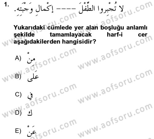 Arapça 3 Dersi 2018 - 2019 Yılı Yaz Okulu Sınav Soruları 1. Soru