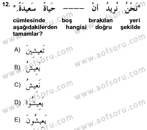 Arapça 3 Dersi 2018 - 2019 Yılı Yaz Okulu Sınav Soruları 12. Soru