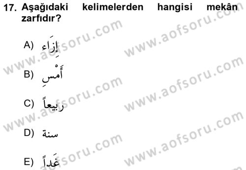 Arapça 3 Dersi 2018 - 2019 Yılı Yaz Okulu Sınav Soruları 17. Soru