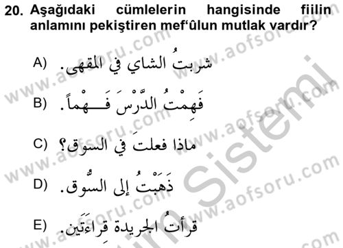 Arapça 3 Dersi 2018 - 2019 Yılı Yaz Okulu Sınav Soruları 20. Soru