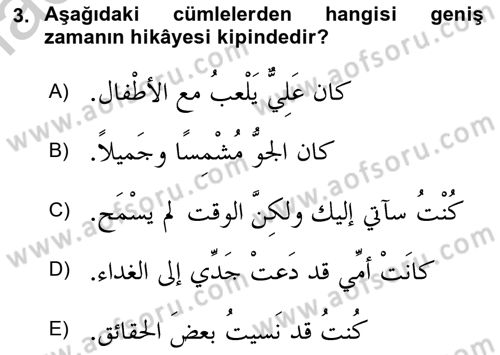 Arapça 3 Dersi 2018 - 2019 Yılı Yaz Okulu Sınav Soruları 3. Soru