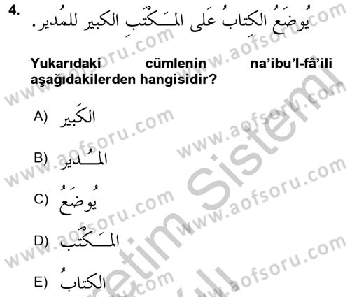 Arapça 3 Dersi 2018 - 2019 Yılı Yaz Okulu Sınav Soruları 4. Soru