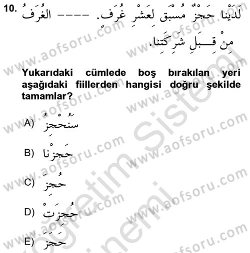 Arapça 3 Dersi 2019 - 2020 Yılı (Vize) Ara Sınav Soruları 10. Soru