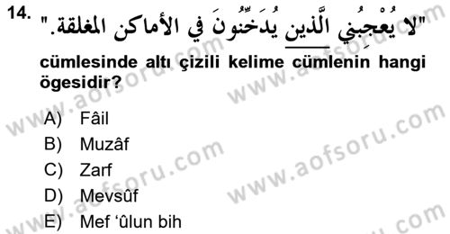 Arapça 3 Dersi 2019 - 2020 Yılı (Vize) Ara Sınav Soruları 14. Soru
