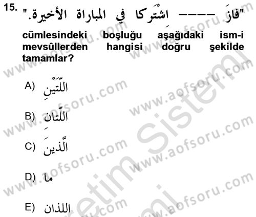 Arapça 3 Dersi 2019 - 2020 Yılı (Vize) Ara Sınav Soruları 15. Soru