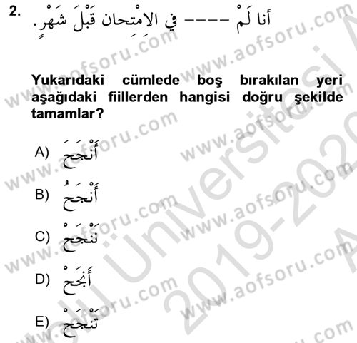 Arapça 3 Dersi 2019 - 2020 Yılı (Vize) Ara Sınav Soruları 2. Soru